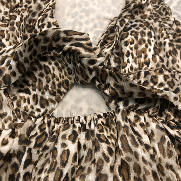 Front Tie Waist Elastic Hi-Lo Leopard Print Maxi Dress - Picture 6 of 7